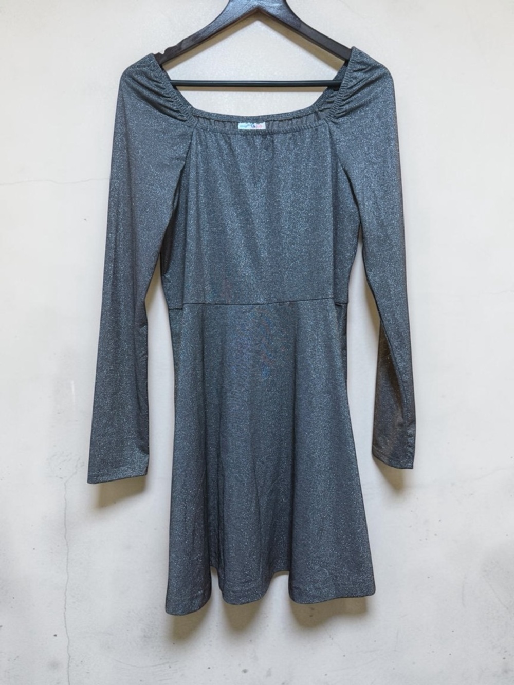 Gray Long-Sleeve Shimmer Fit & Flare Dress